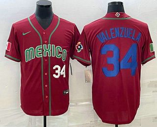 Men%27s Mexico Baseball #34 Fernando Valenzuela Number 2023 Red Blue World Baseball Classic Stitched Jersey1->2023 world baseball classic->MLB Jersey